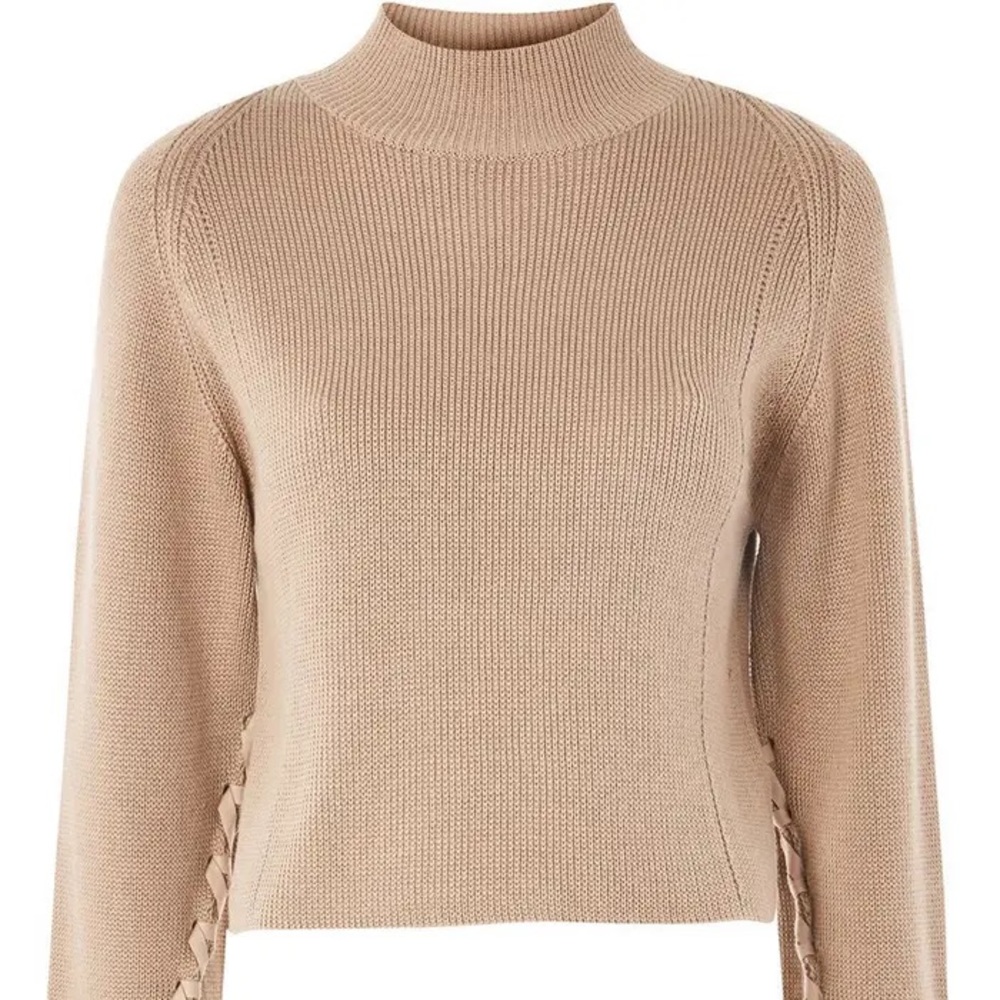 Lace Sleeve Funnel Neck Sweater